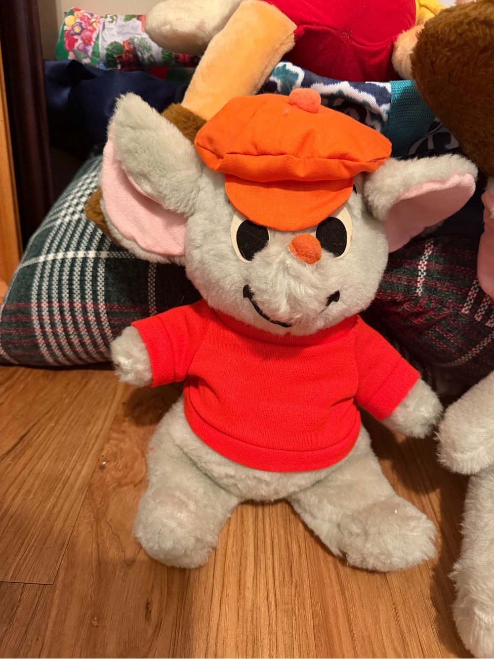 Disney Gray Mouse Plush with Orange Hat and Red Shirt